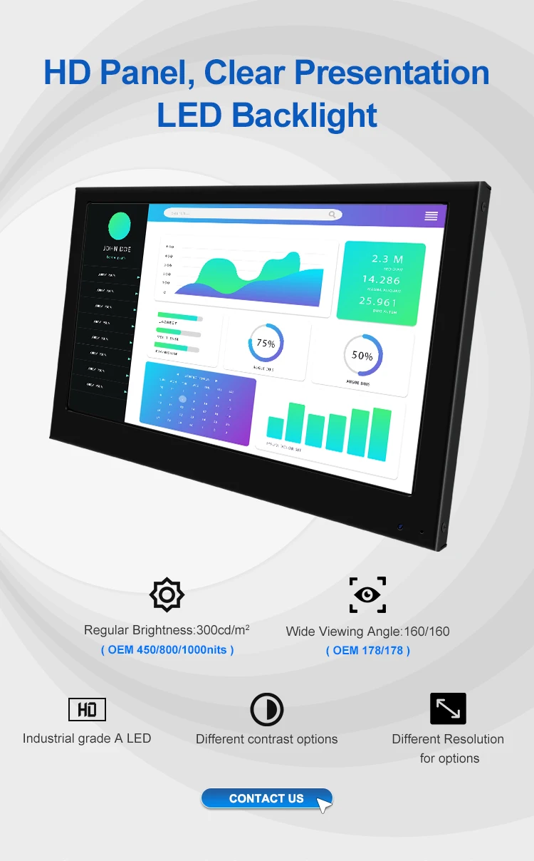 Factory 12.5 Inch Industrial Monitor IPS Full HD Aluminum LCD Display 1920*1080 LED Industrial Screen