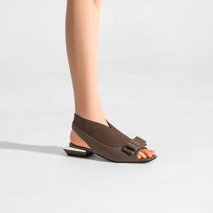 Moncheer Custom Elegant Open Toe Flats for Women Comfortable Low Heel Sexy Club Style Bow Slingback Everyday Wear