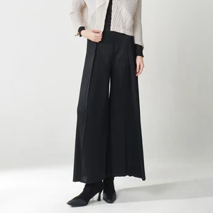 Latest Design Women's Trousers Design Sense Stretch Loose Casual Pants Miyake Pleated Pants Polyester Fabric Wide Leg Pants