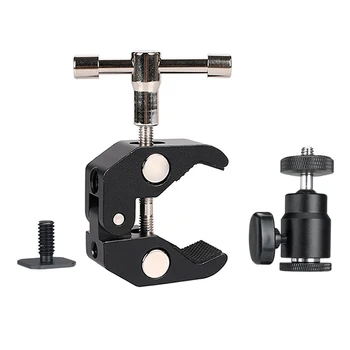 J023 Large Crab Clamp With Black Aluminium Alloy UNC 1/4 and 3/8 Screw Hole for Magic Arm Photo Studio Accessories product image