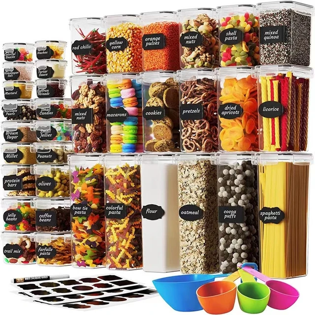 48 Pack Bpa Free Plastic Airtight Stackable Kitchen Pantry Storage Bins & Boxes Food Container Canisters With Durable Lids