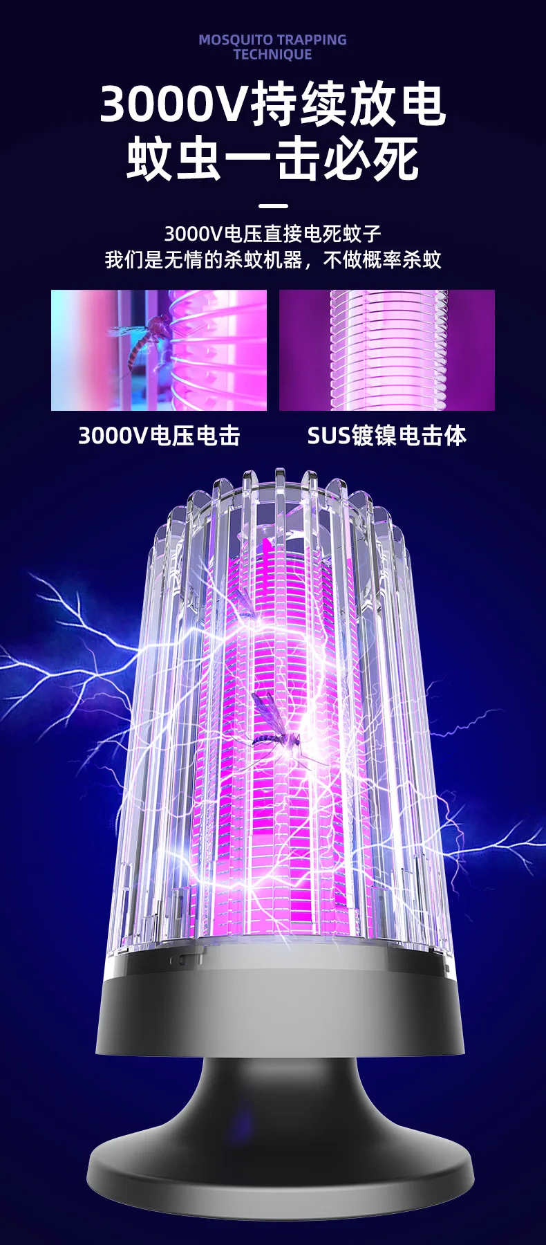 New Arrival Home Pest Control Mosquito Killing Lamp Portable Purple Light Mosquito Attractor
