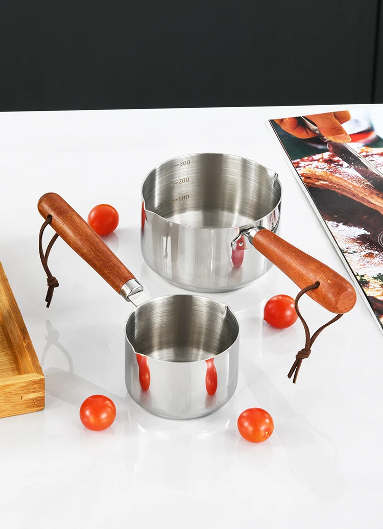 Multifunctional Stainless Steel Preservation Pouring Hot Oil Milk Coffee Wooden Handle Snow Pot 7