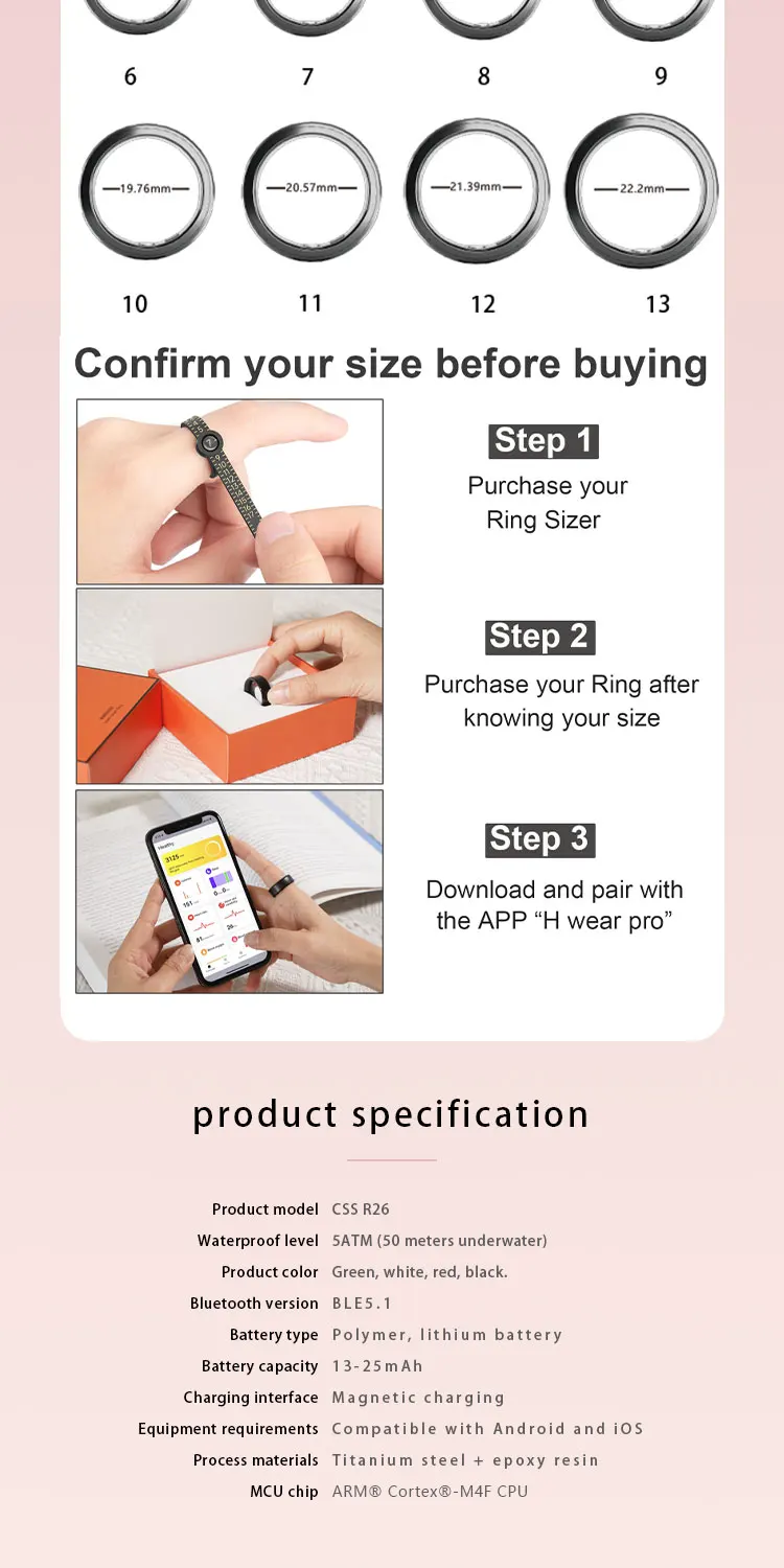 R26 Smart Rings Heart Rate Temperature Detection Pressure Monitoring 50M Waterproof Sport Smart Health Ring 2026