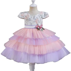 OEM Design Layer Flower Girls Birthday Dress Summer Colorful Princess Tutu Dresses