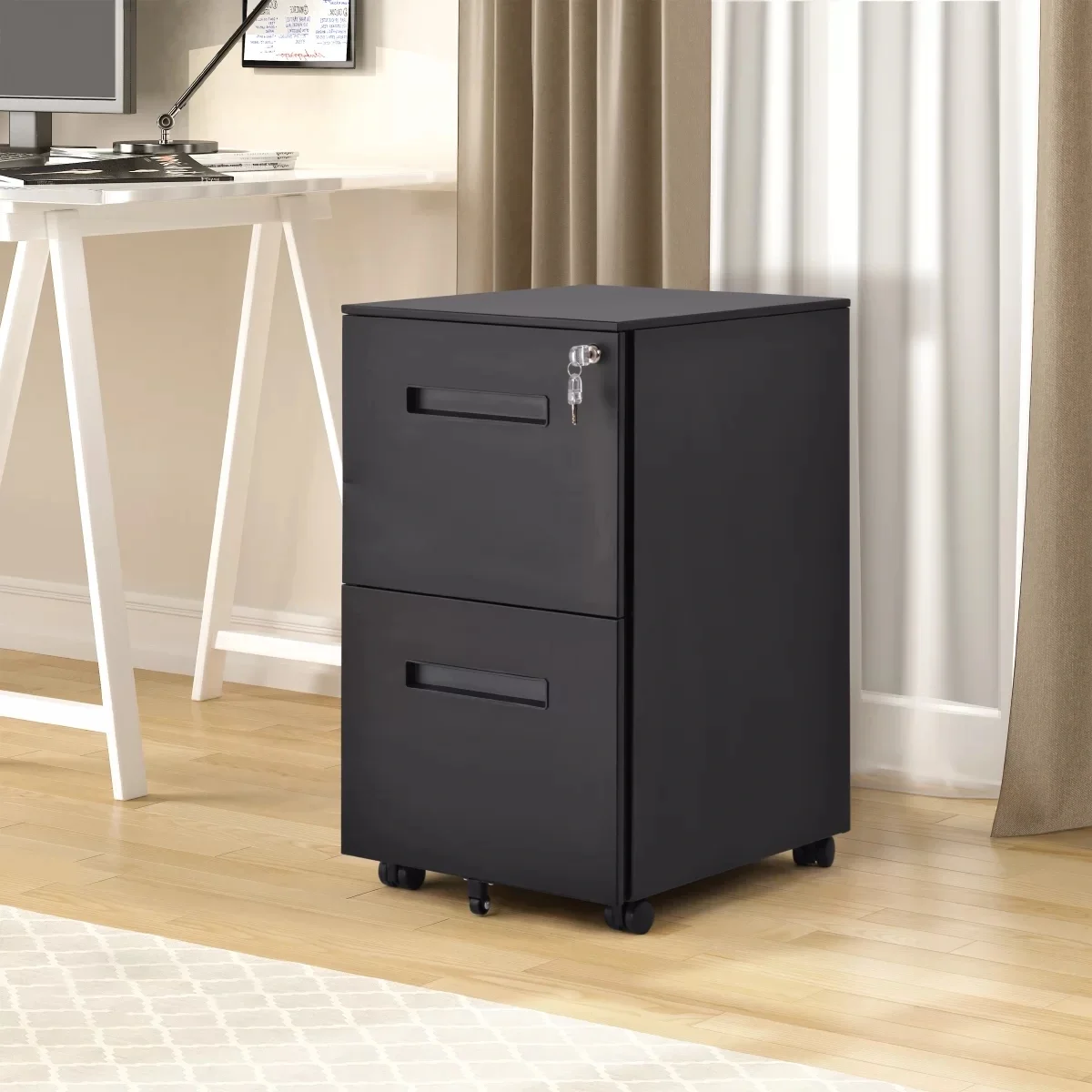 Mobile File Cabinet, Lockable, with 2 Drawers,Rolling Container, Filing ...