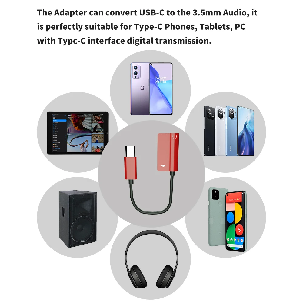 2 в 1 адаптер для наушников с разъемом Type-C на Type-C и 3,5 мм