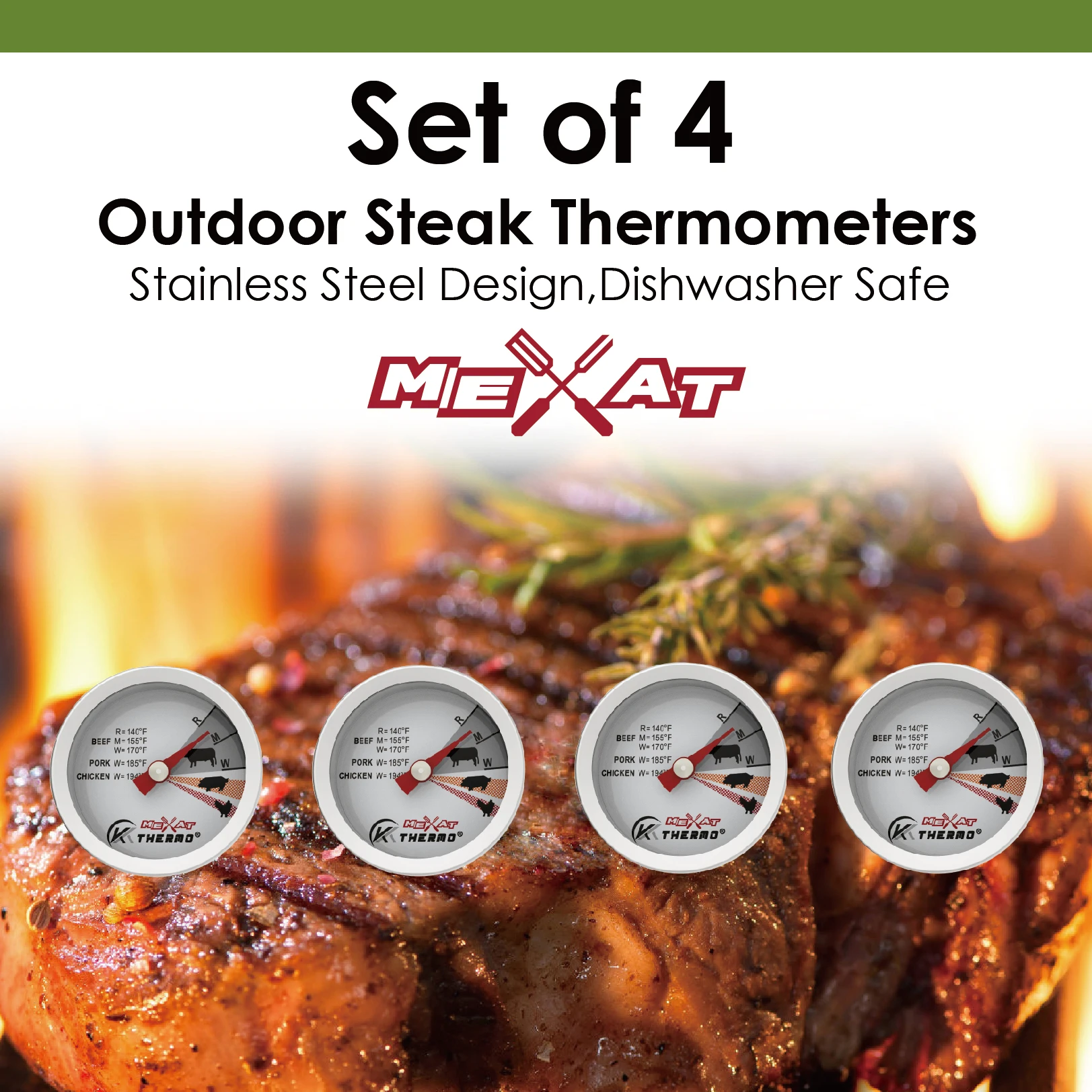 Stainless Steel Grill Thermometer Durable Bimetal Construction For Meat  Cooking