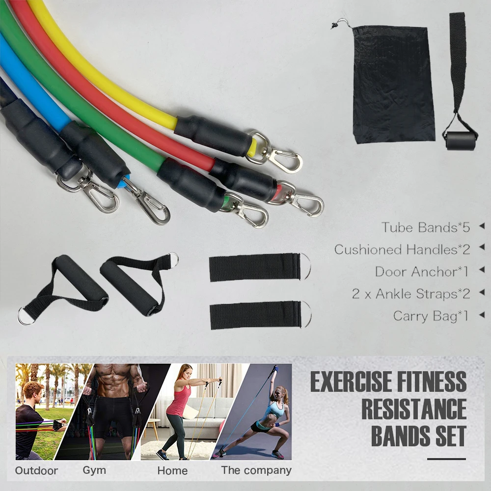 Resistance Bands Loop,11pcs/set Fitness Equipment Pilates Tubes,Elastic