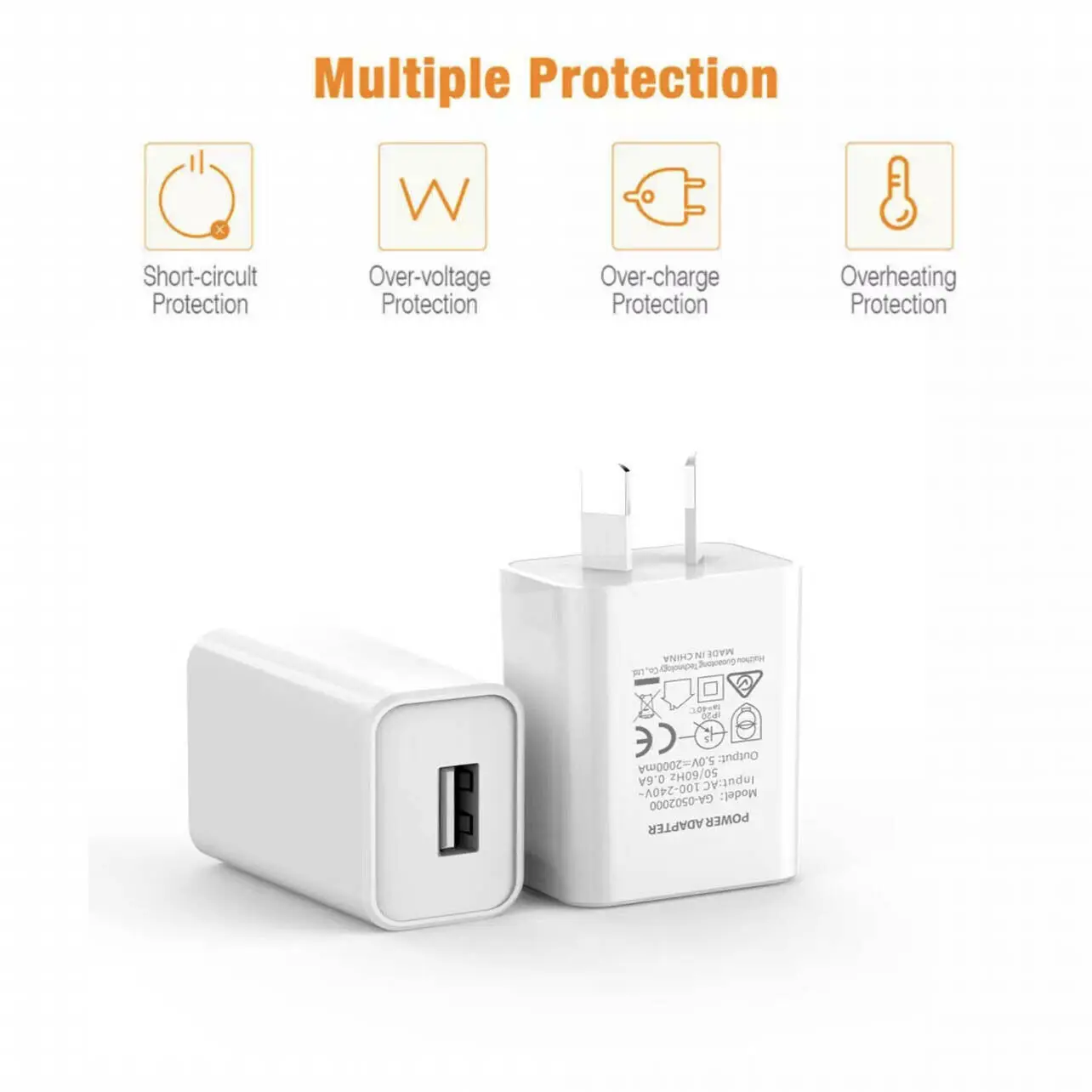 5 V 2A USB端口插孔壁式充电器5伏2安培交流至DC电源适配器白色