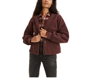 Latest Autumn Style Women's Warm Fleece Jacket Balloon Sleeve Short Length Coat