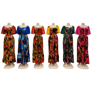 Wholesale New Ladies Print Casual Short Sleeve Belt Fashion square Collar Breathable Dress