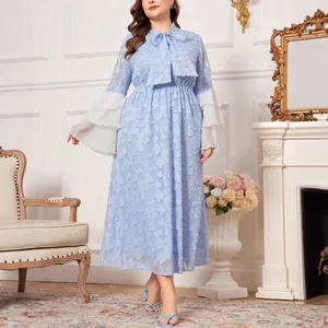 New Middle East Plus Size Slim Autumn Stitching Long Sleeve Elegant Fashion Round Neck Dress