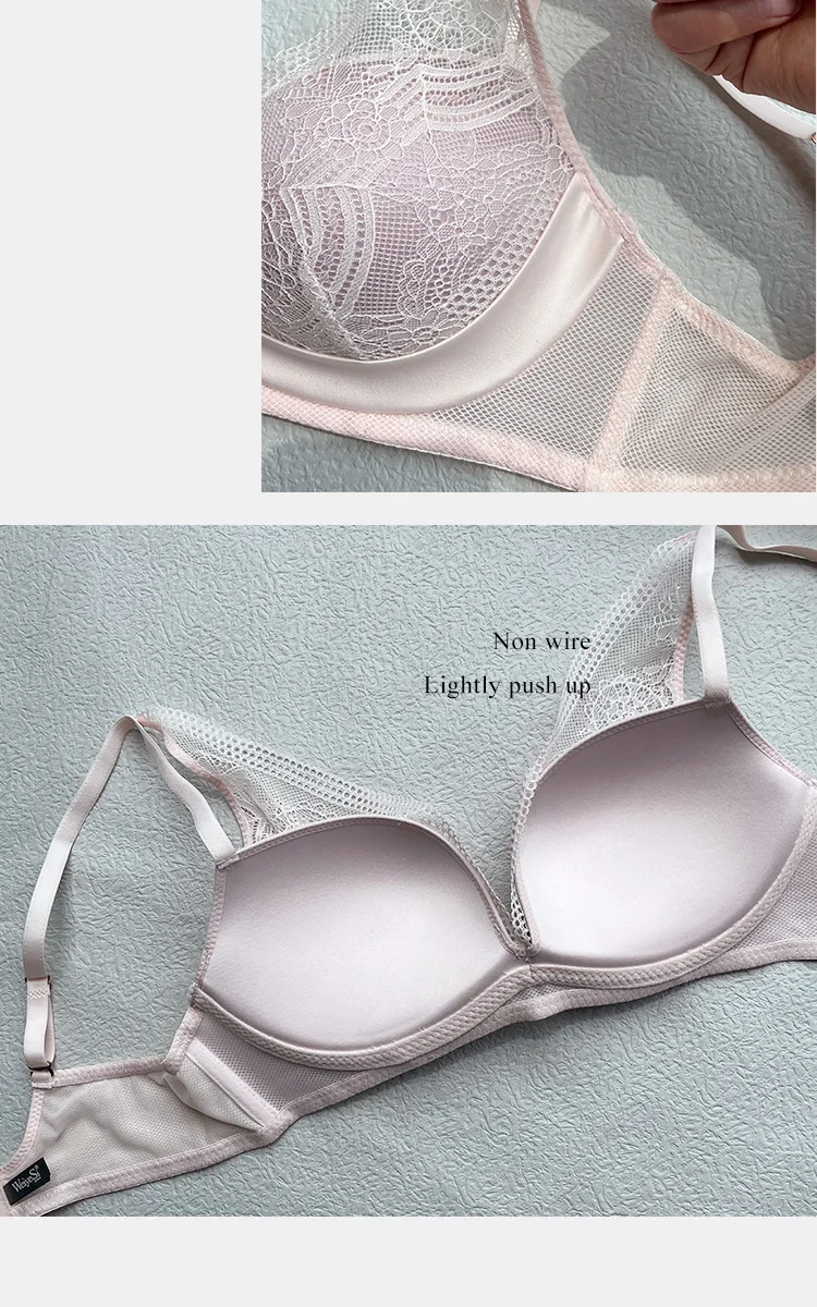 Weiyesi 2024 Laced Bra Non Wire Beautiful Contrast Lace Silk Mesh Sexy ...