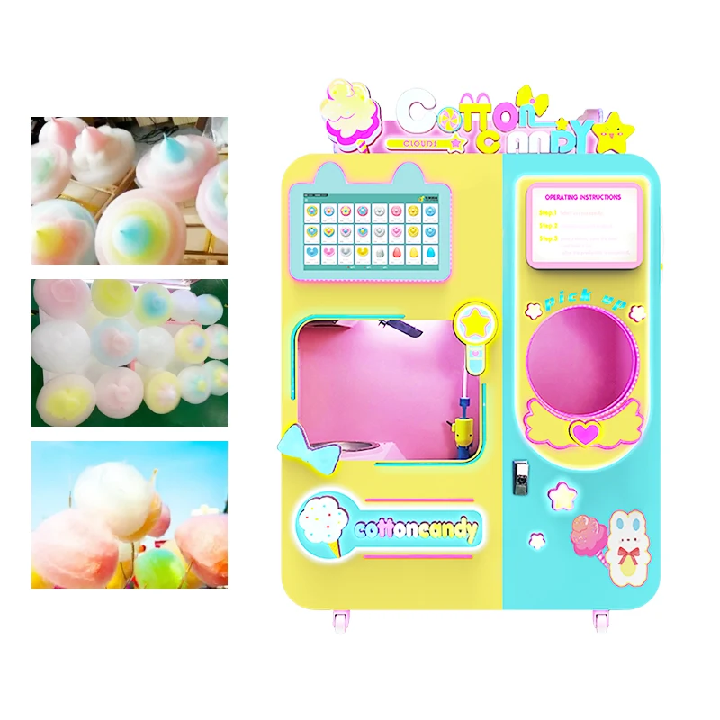 Full Automatic Snack Machinery Customize Commercial Making Marshmallow Floss Cotton Candy Vending Machine