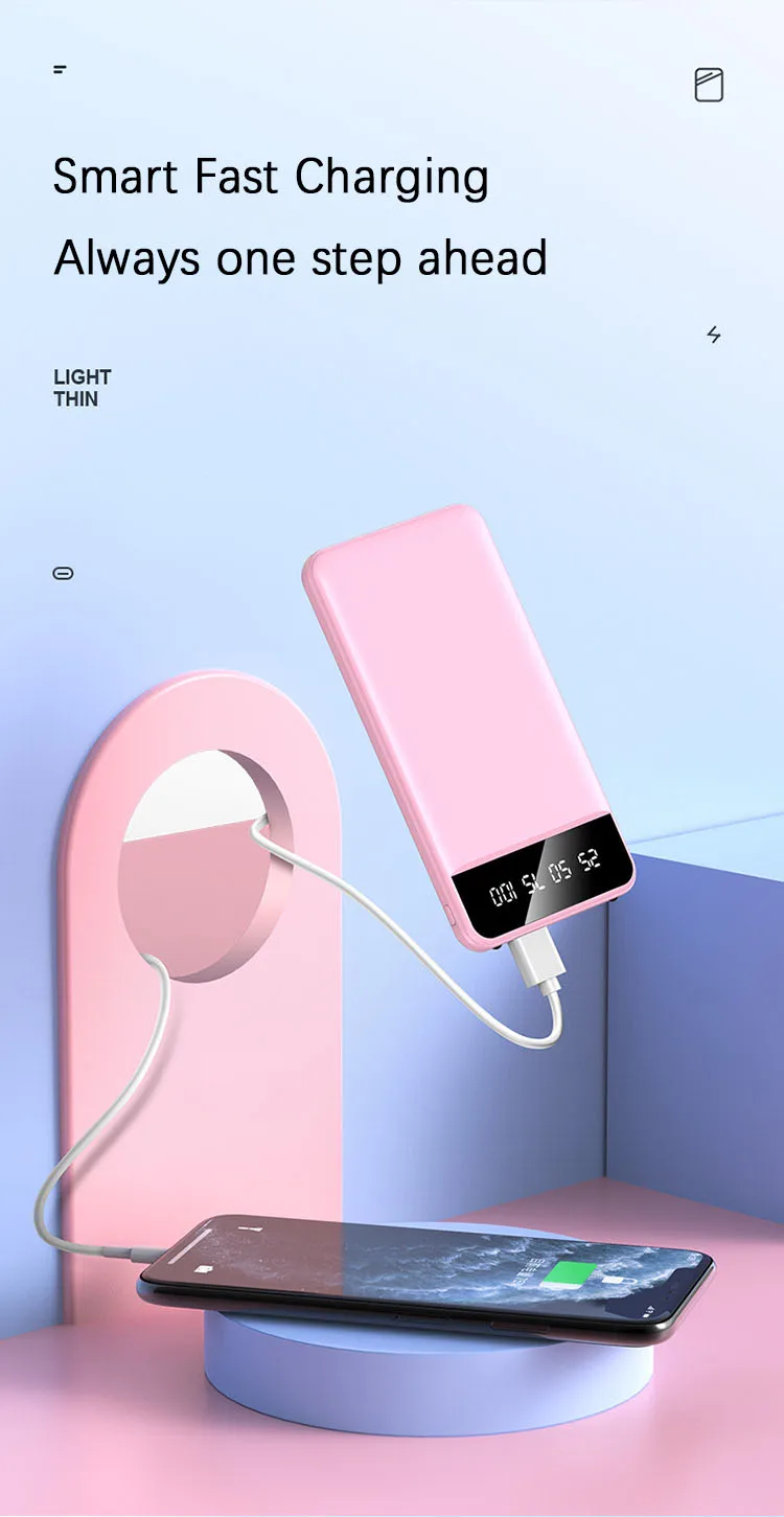 Mini Portable Powerbanks 20000mah Power Bank Mobile Charger 10000 20000 Mah Power Bank With Led