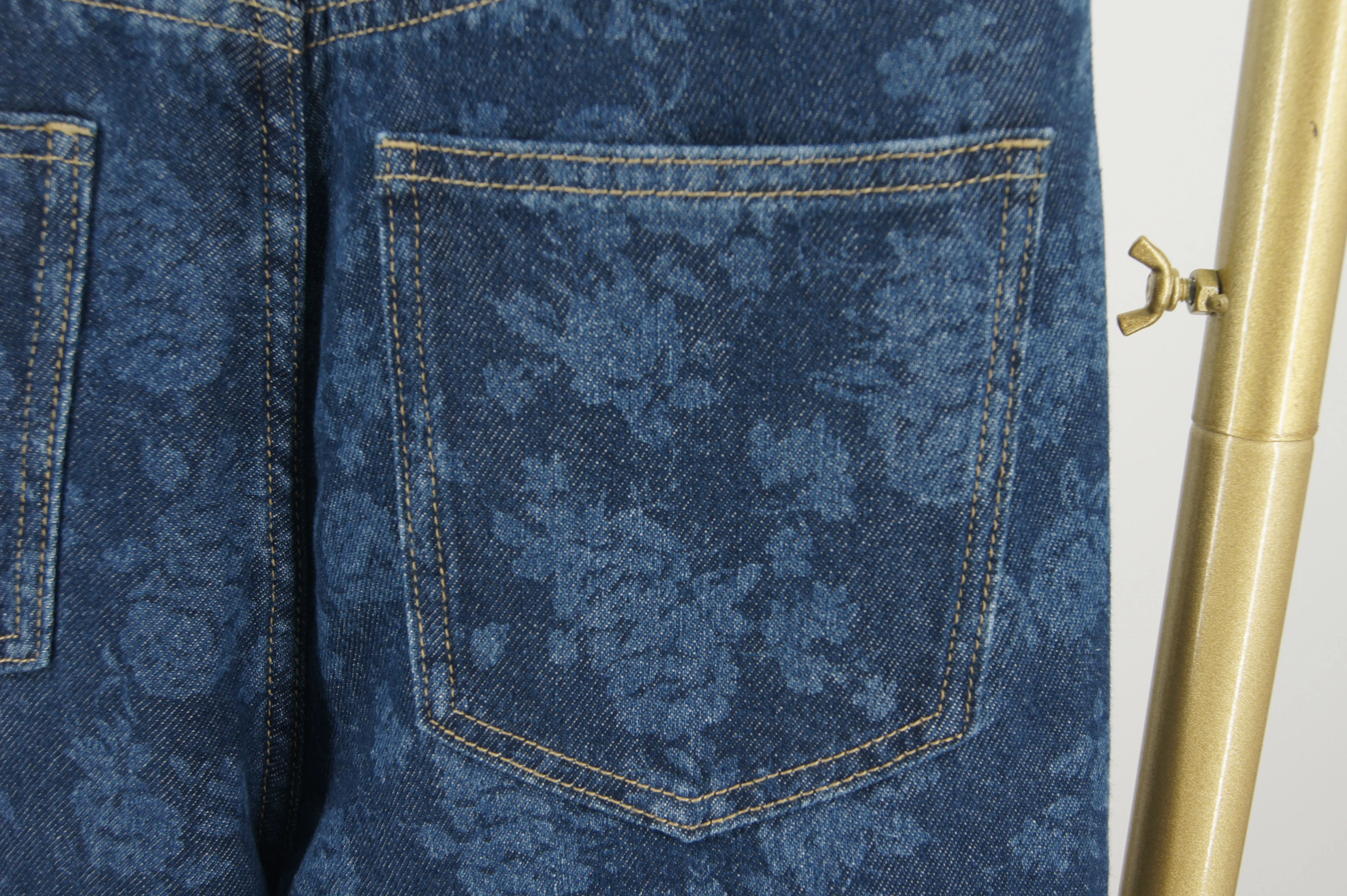 Women's Straight-leg Denim Wide-leg Pants with a Vintage Jacquard Loose Style