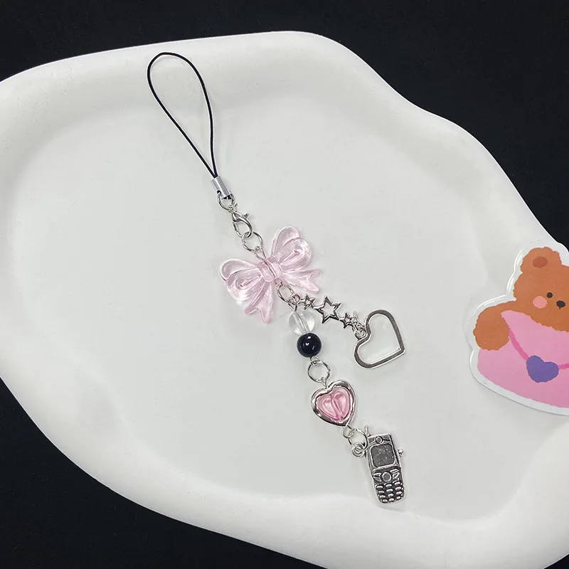 LYKYOU ヘアバンド＋PHONE CHARM Goth Y2K Phone Charm Pendant Kawaii-Key Chain For Bag Cute