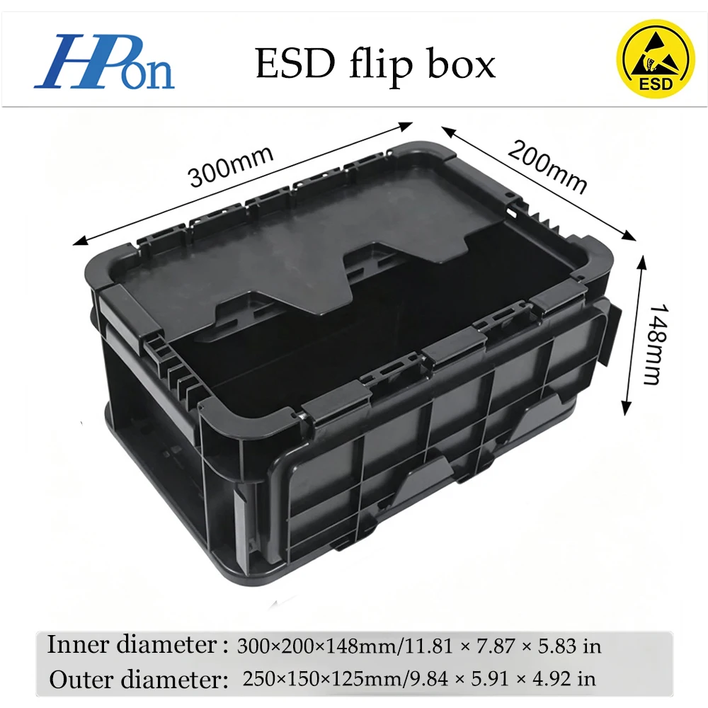 Haoputon 300*200*148 ESD Plastic Flip Top Storage Box