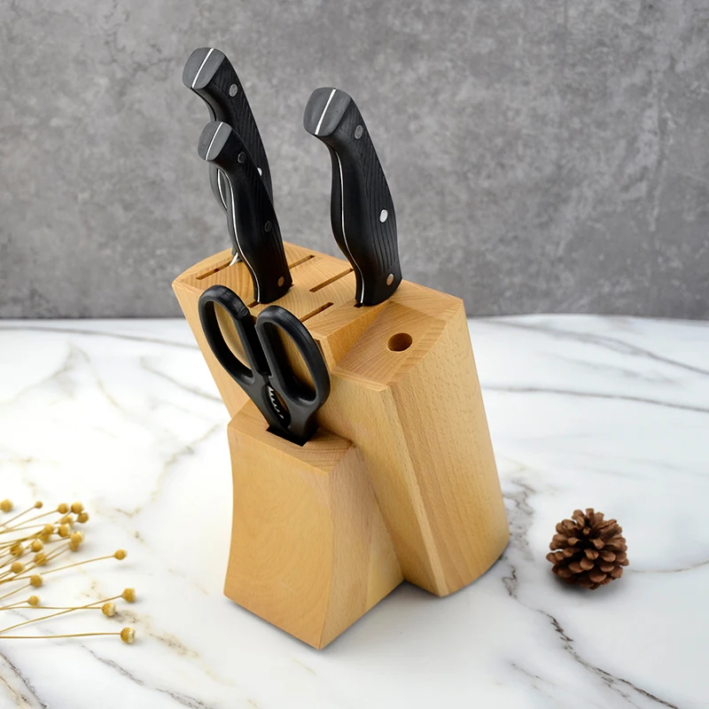 Countertop Butcher Block Knife Holder And Organizer With Wide Slots For