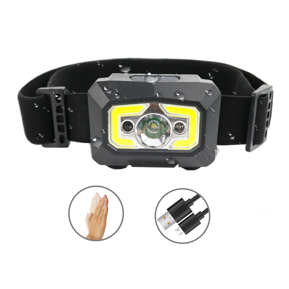 Outdoor Head Lamp LED Rechargeable USB Waterproof Sensor Spot Headlamp for Camping