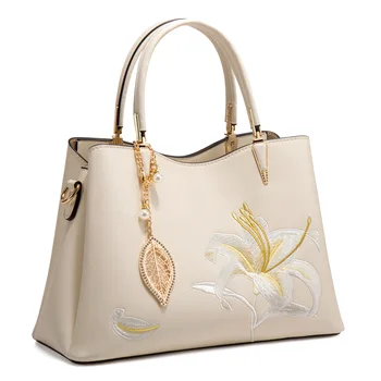 Fashion luxury women's handbag embroidery pattern large capacity handbag mother bag elegant high-grade crossbody women's bag