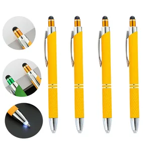 Promotional New Rubber Aluminium Metal Ballpoint Pen With Tip LED Light Customized Printed Logo for Stylus Screen Mobile Phone