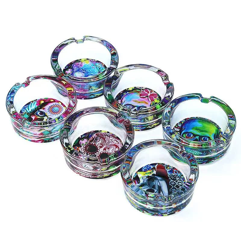 Ap Free Sample Round 85mm Glass Ashtray Mix Patterns Custom Logo Glass Ashtray Smoking