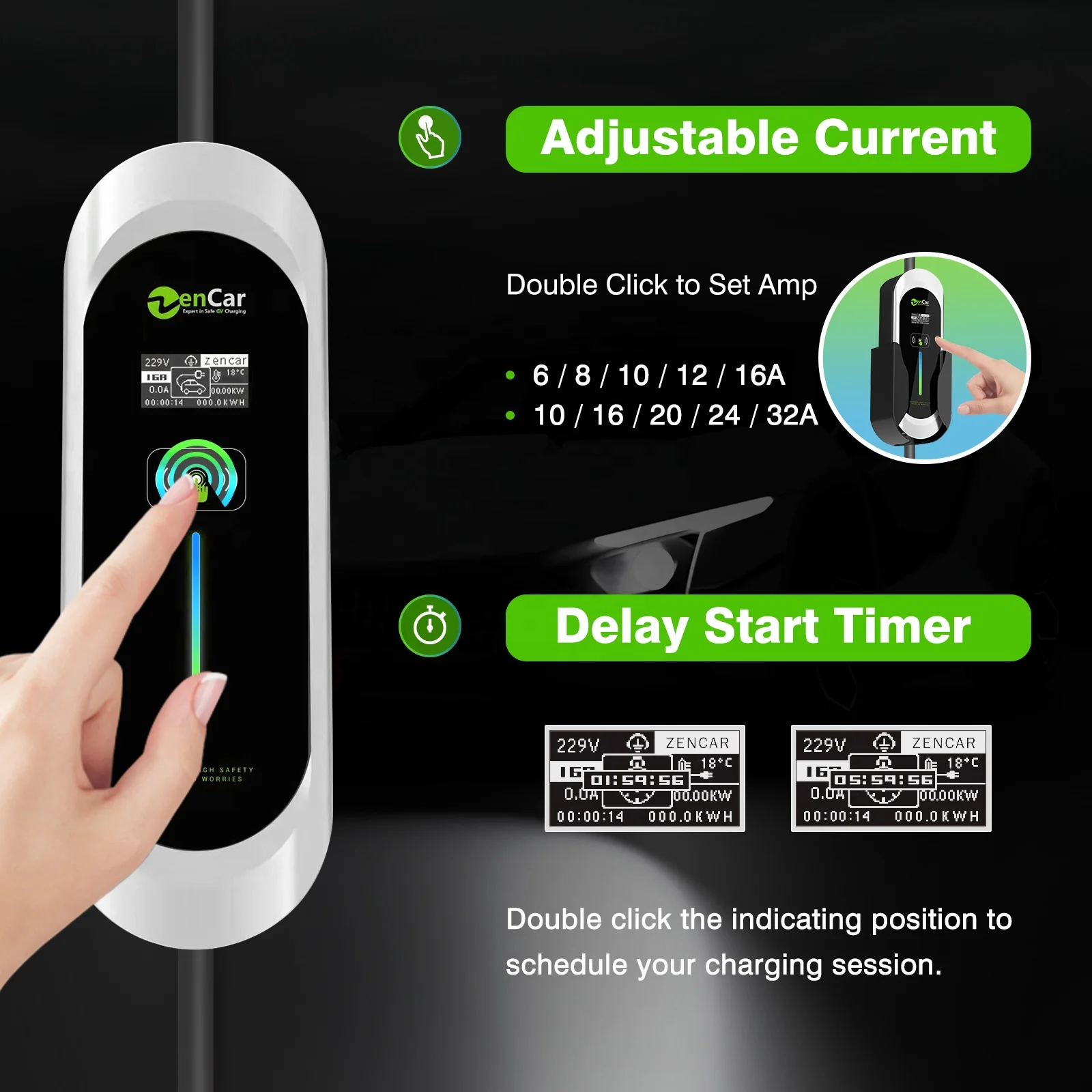 ZENCAR Model E Type B RCD EV Car Charger 10A Home Portable Ev Charger Station Electric Car Charger with UK Plug