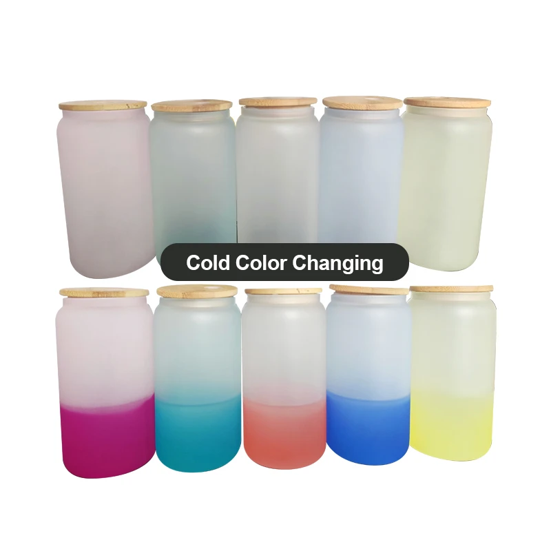 New Arrival Us Warehouse 16oz Cold Color Changing Glass Tumbler Can