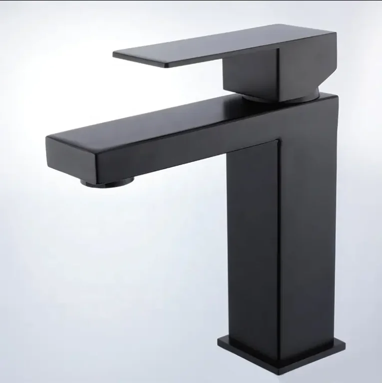 Moderne Einhebel-Waschbeckenarmatur, quadratisch, schwarz, Kalt- und Warmwassermischung, keramischer Ventilkern, Aufsatz-Armatur für das Bad