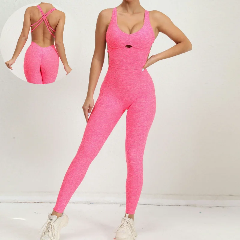 Comfortable Yoga Sets Jumpsuits for Women Built-in Bra Romper Full Length Unitard  One Piece Jumpsuits Gym Wear Activewear