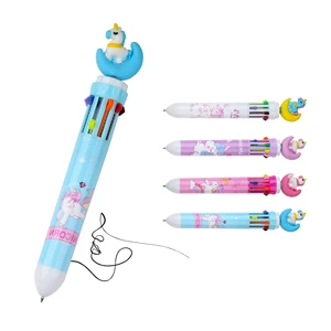 Wholesale 10 Colors Cute Color Ball Pen with Kawaii Silicone Animal Unicorn Head for Kids Student