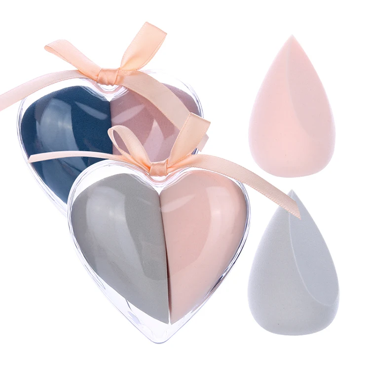 Hot Sale 2 in 1 Latex Free Loving Heart Shape Makeup Blending Sponge A80178 Custom logo Dry Wet Use Marshmallow Powder Puff