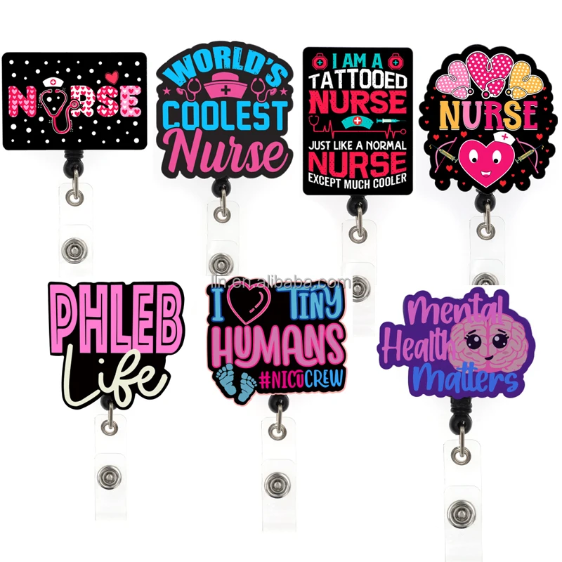 Plastic Glitter Badge Reel Clip Healthcare Nurse Doctor Accessories Medical Field Customized