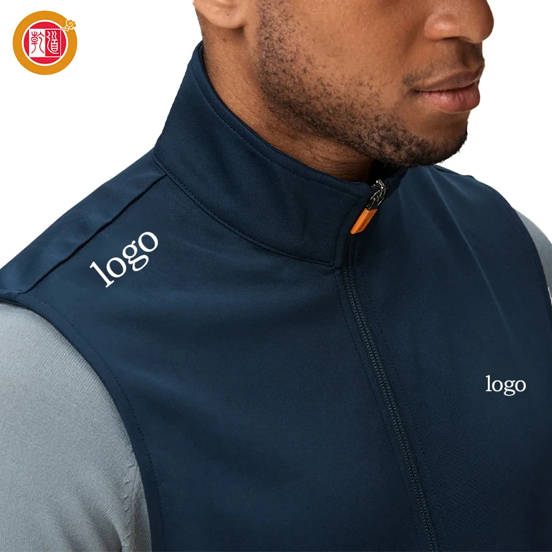 Men's Custom Elastane Patchwork Full Zip Lightweight Softshell Golf Vest Winter New Design Windproof Sleeveless Outer Wear