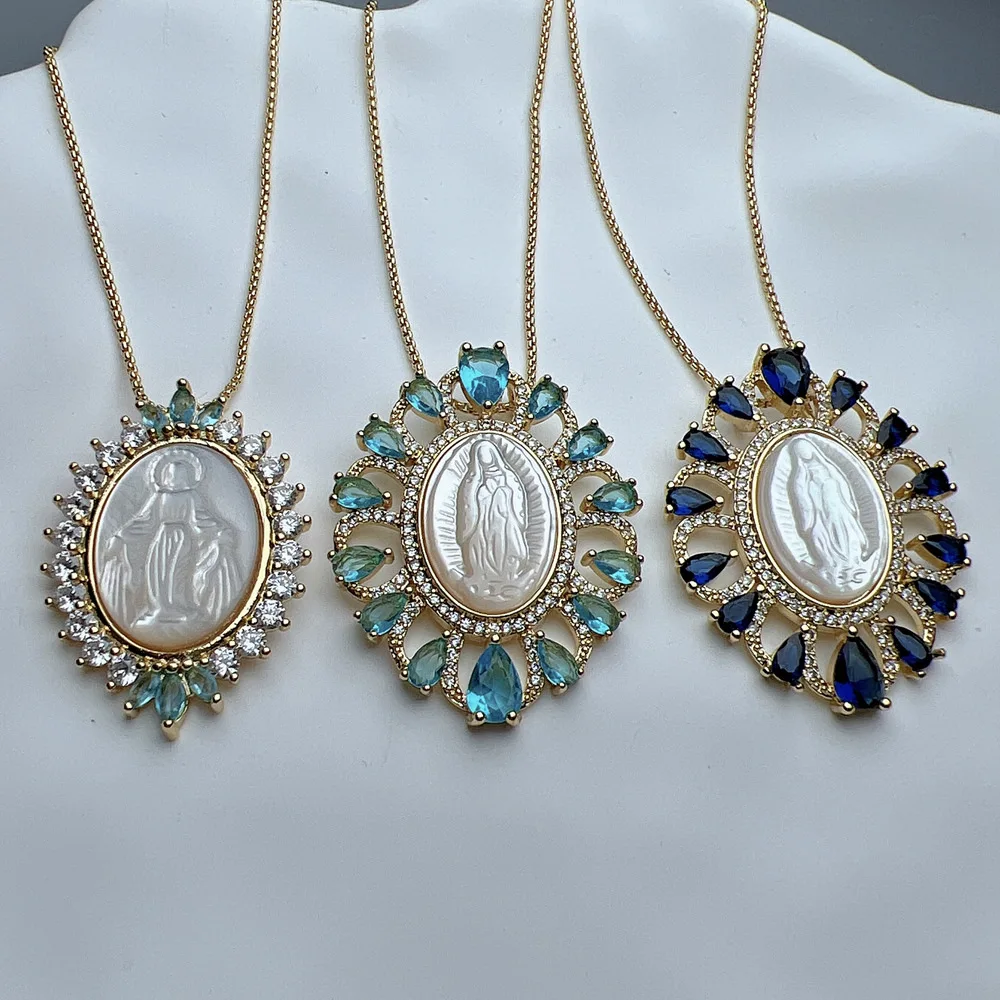 Changda Oval Shape Medal Virgin Mary Pearl Shell Gold Plated Virgen De ...