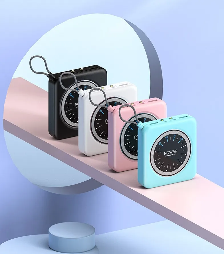 Mini Portable Phone Charger Power Bank 10000mAh Clock Design Emergency Power Bank Type-C Bracelet With Keychain Pocket Size