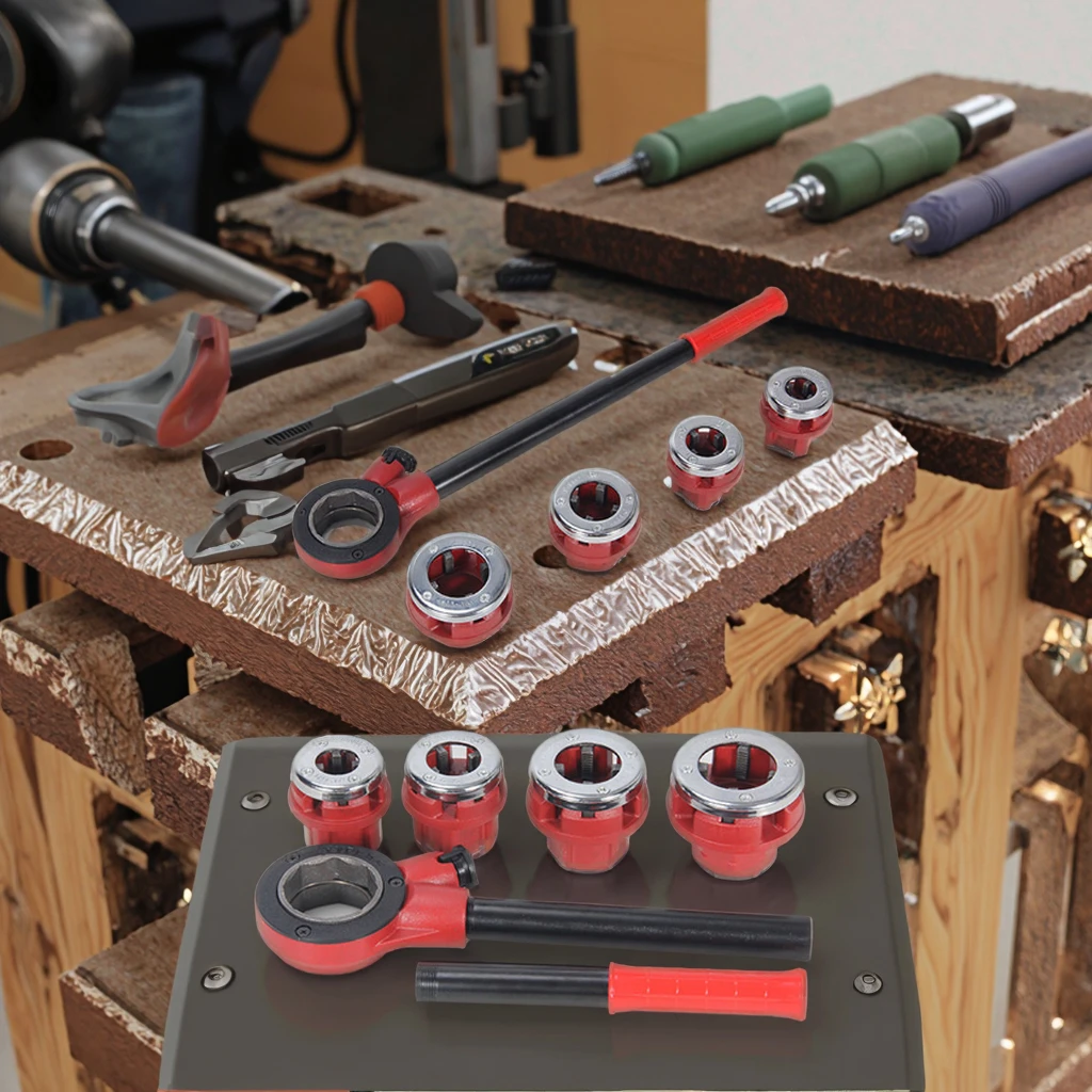 6pcs Set Thread Tapping Machine PIPE THREADER KIT PLUMBERS FARMERS HAND TOOL RATCHET DIE STOCK