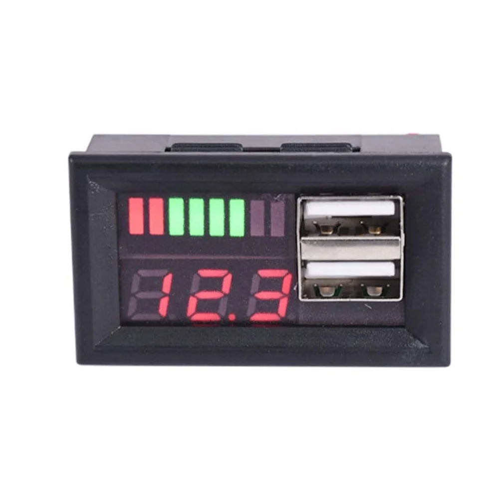 12V Car Power Voltage Displayer LED Lead Acid Battery Capacity Indicator Voltage Meter Dual USB Charger 5V 2A For Mobile Power