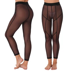 Womens Mesh Leggings High Waist See-Through Stretchy Skinny Yoga Pants  Clubwear