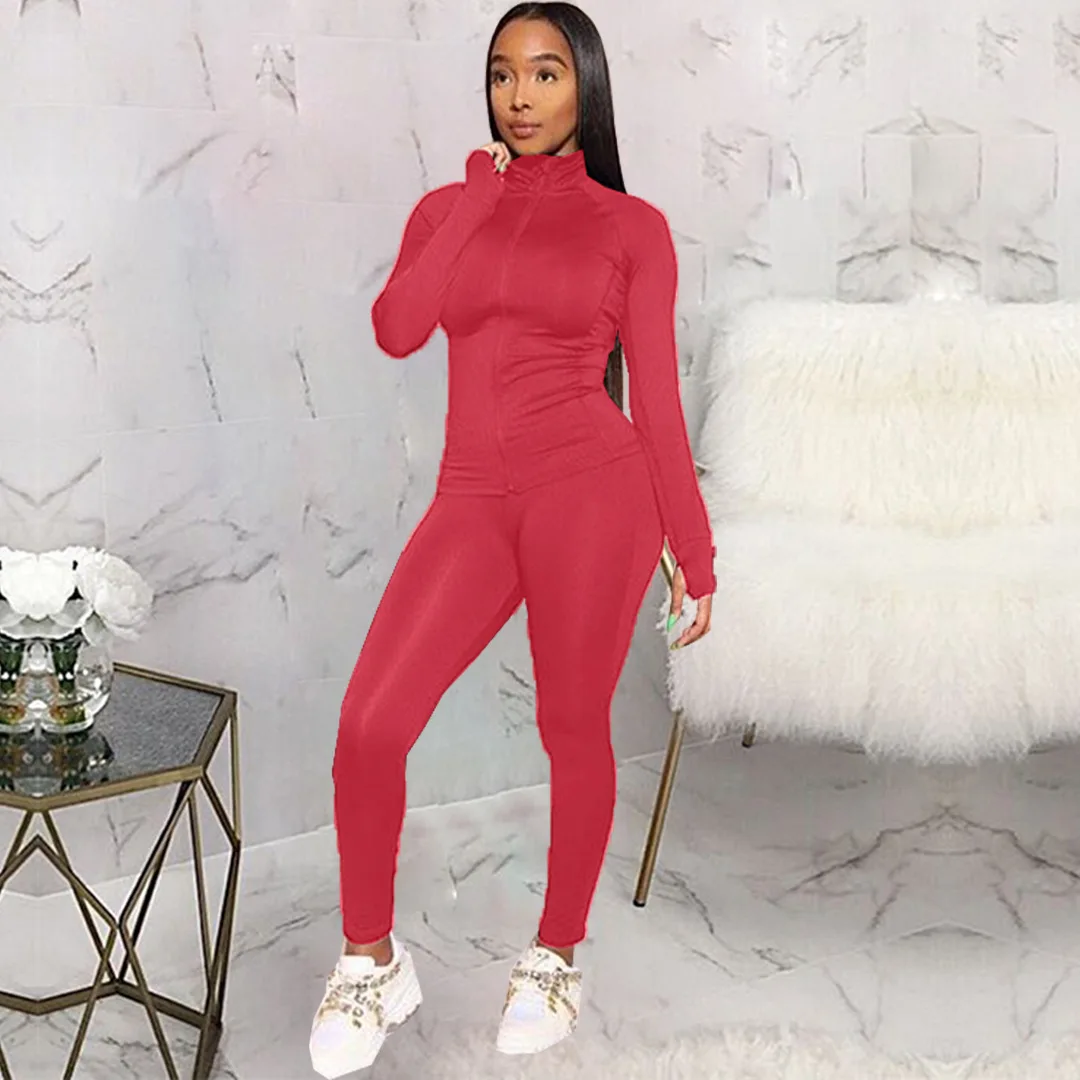 Good Quality Solid Color Casual Track Suit Two Piece Set Women Clothing ...