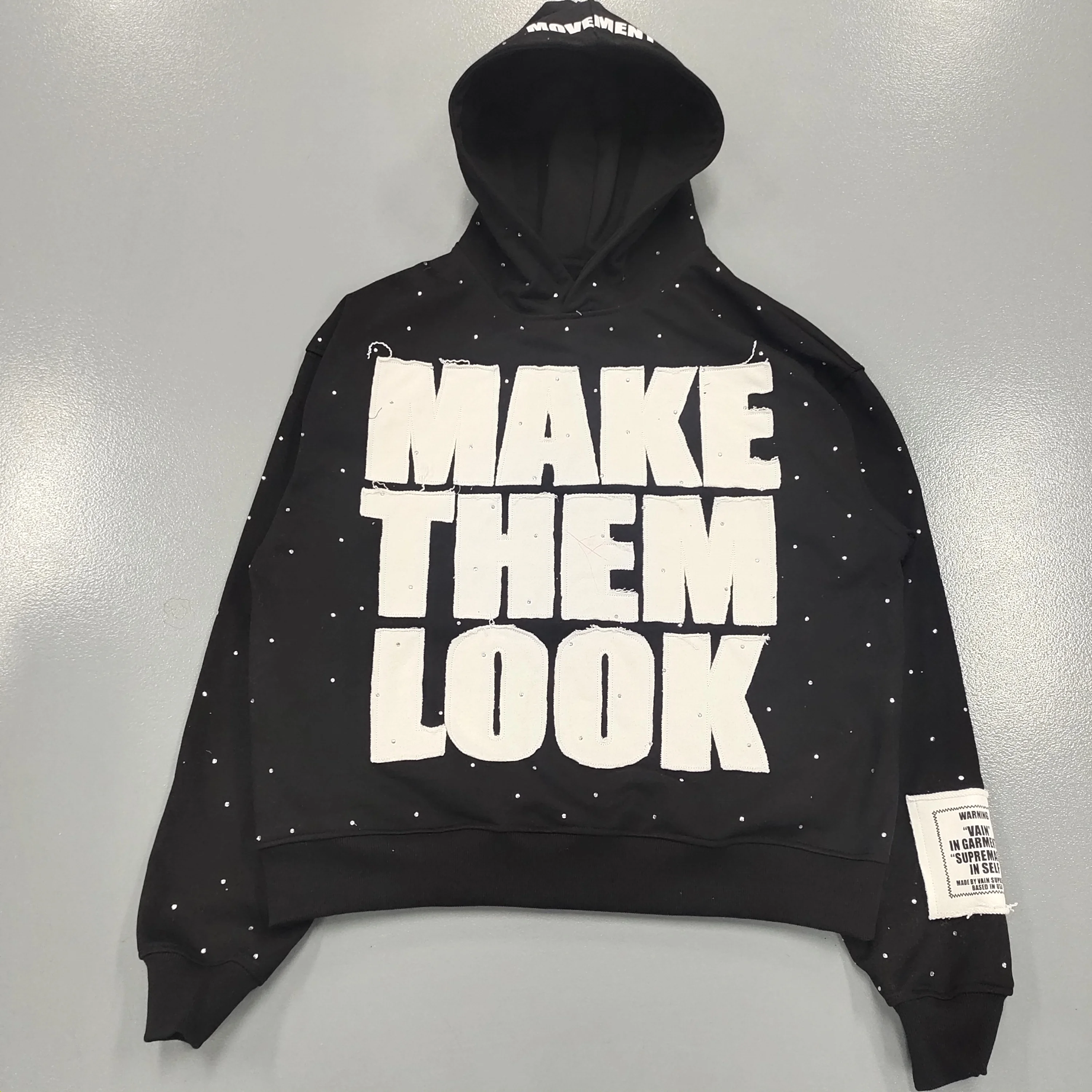 Men Rhinestone Zipper Hoodie
