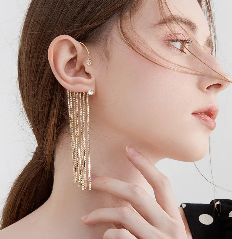 Buytra Women Big Long Chain Earrings Fancy Golden Tassel Chains Ear Charm  Stud Earrings 