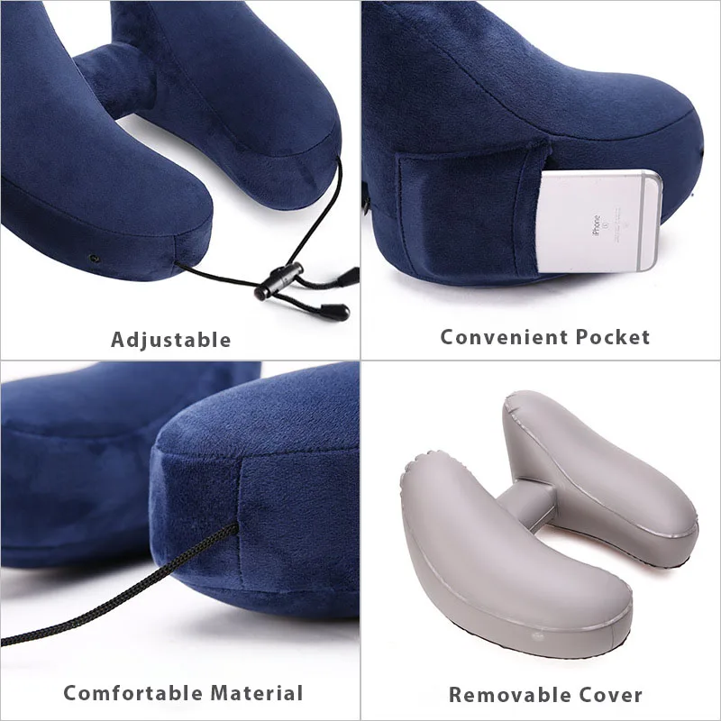 Easy to Inflate and Deflate Inflatable Travel Neck Pillow for Sleeping on Airplane Train Car Bus