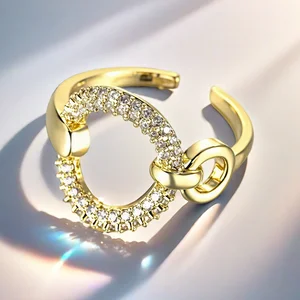 Muxcor Gold Plated Copper Jewelry Rings for Girls Fine Ajustable Jewelry Rings Geometric Chain Hollowed-out Rings