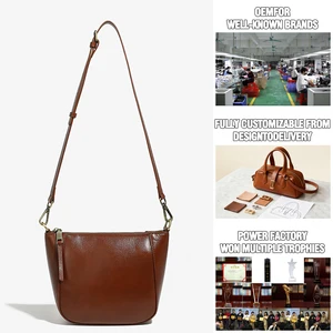 Wholesale Customized 2026 Lady Vintage Leather Crossbody Bag Women New Fashionable Zipper Two Solid Color Straps Waterproof