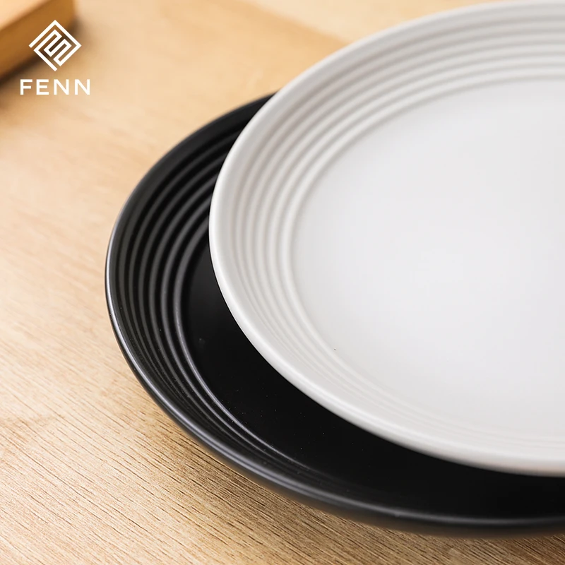 FENN factory direct modern black/gray/white matte ceramic charger dinner plate for pasta pizza steak dishes plate for restaurant