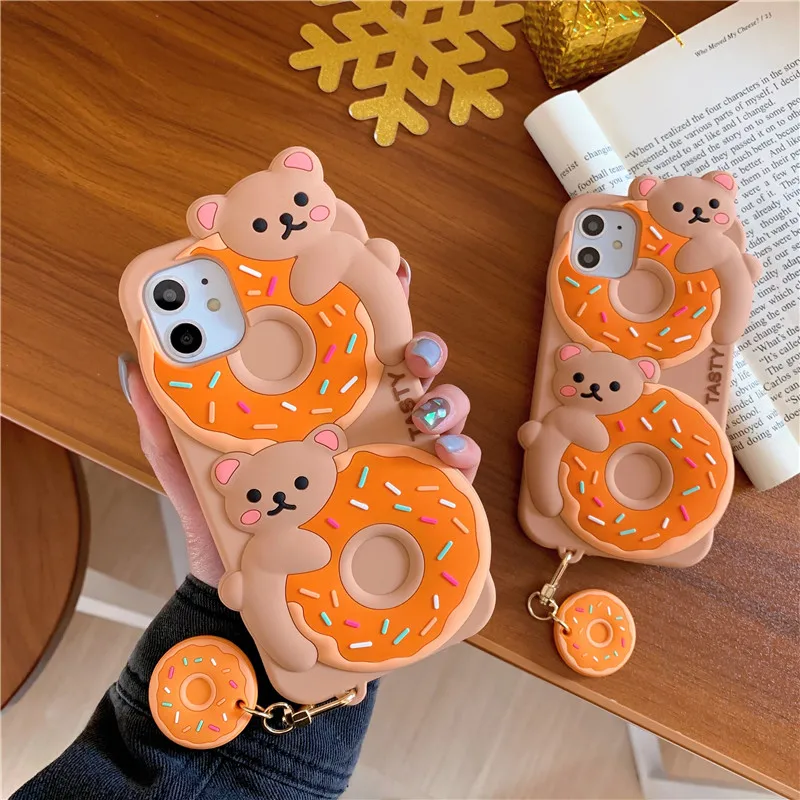 Soatuto for iPhone 12 Pro Phone Case Cool Bear Shockproof Protection Case with Hand Strap Soft Silicone TPU Bumper and Hard PC Pattern Back Luxury