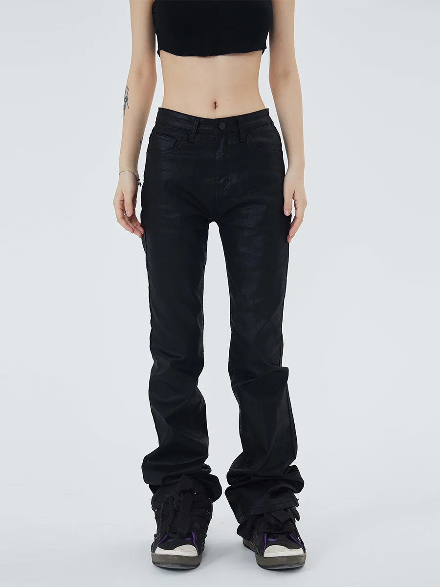 Custom Skinny Slim Stacked Waxed Coated Flared Pants Denim Pants Denim Jeans Femmes Women's Pants Women Jeans